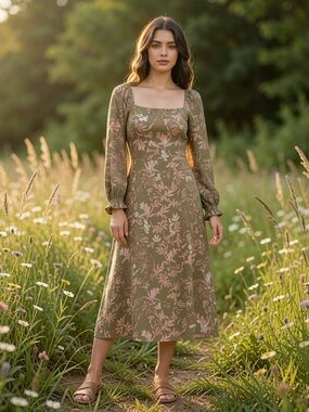 Dress Forum LA green and pink Midi Dress Size Small coquette milkmaid aesthetic